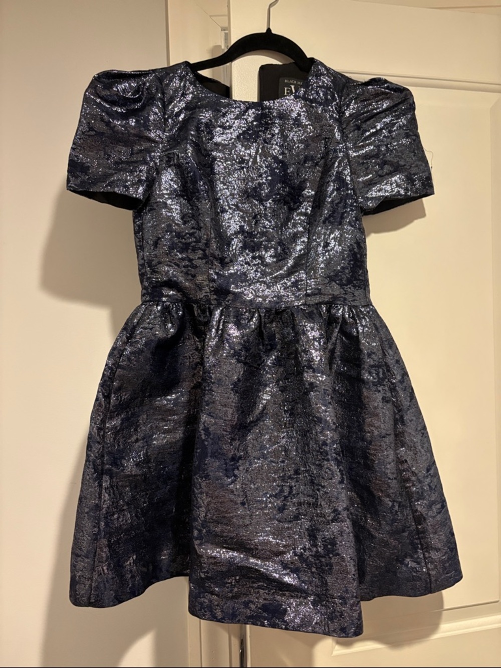 Black Halo Girls Navy Shimmer Puff-Sleeve Party Dress